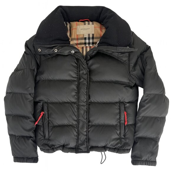 Burberry Black Down Puffer Jacket Small Signature Check Lined Coat - Picture 1 of 12